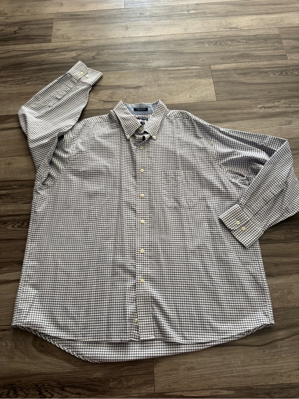 Chaps Men's Brown and White Check Dress Shirt